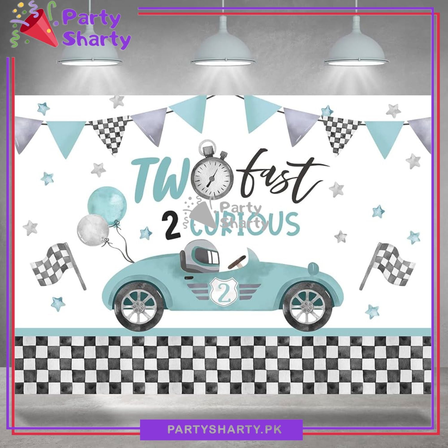 Two Fast 2 Curious Theme Panaflex backdrop For Racing Car Theme Birthday Decoration and Celebration