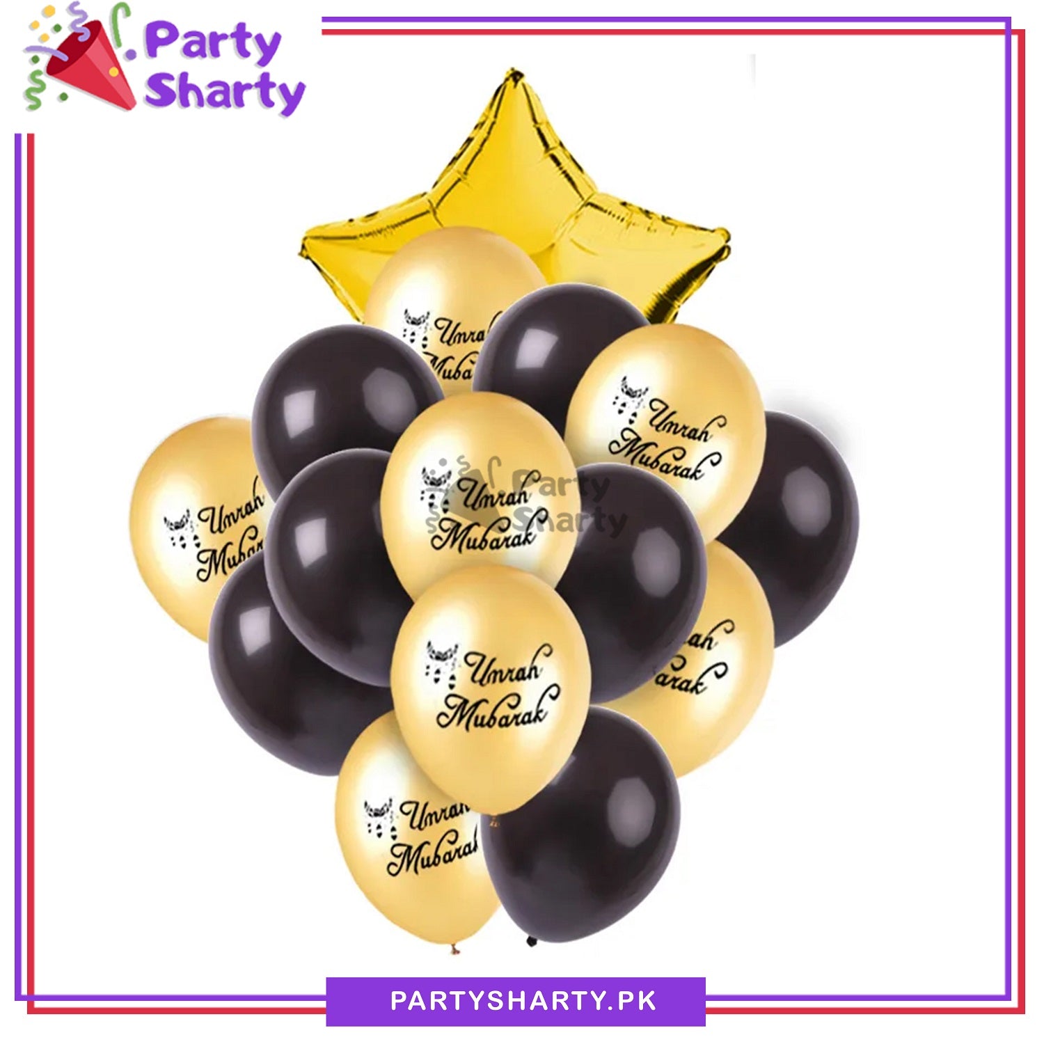 15pcs / Set Umrah Mubarak Printed Golden Latex Balloons For Umrah Mubarak Theme Decoration and Celebration
