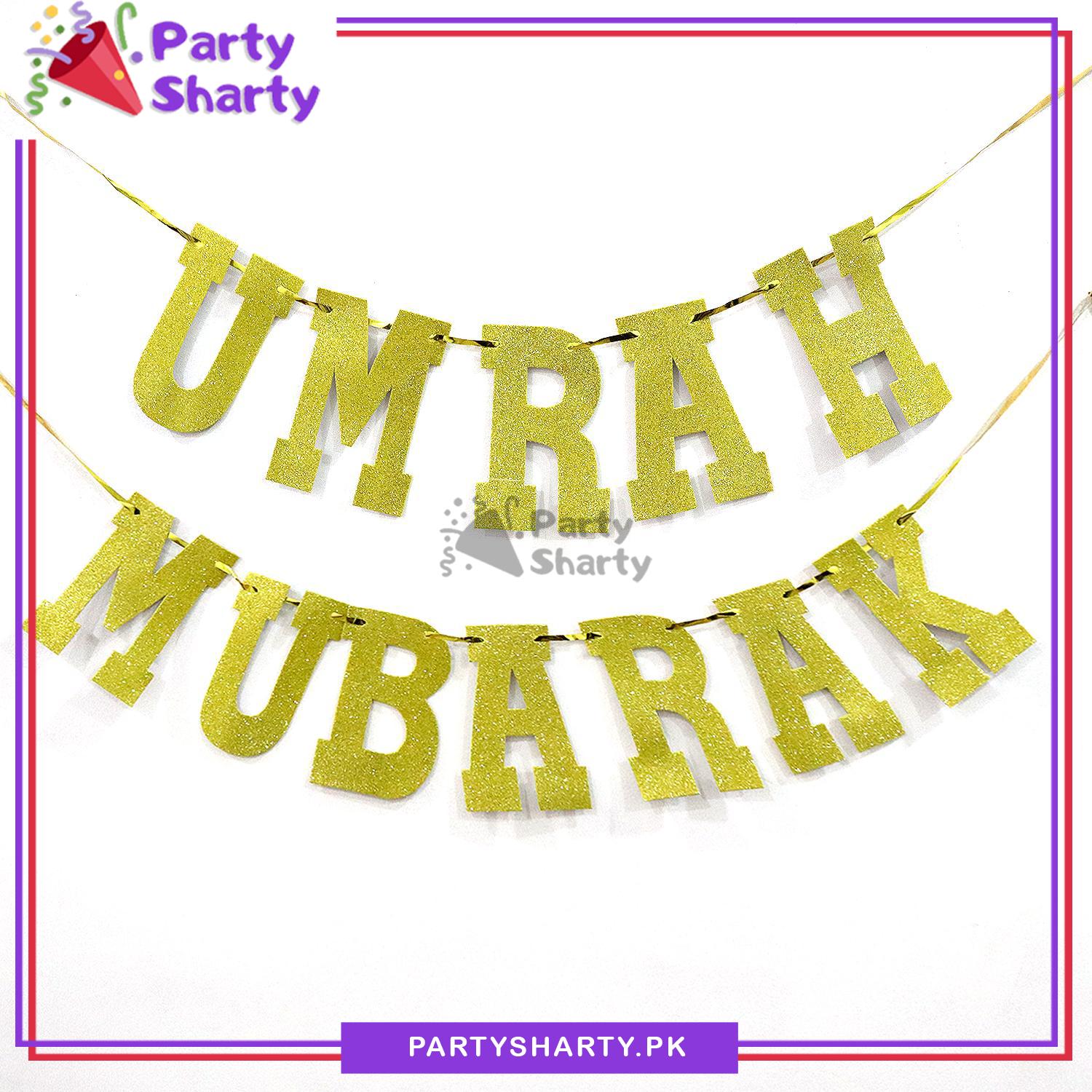 UMRAH MUBARAK Glitter Foamic Banner For Theme Decoration and Celebration -  Dull Gold