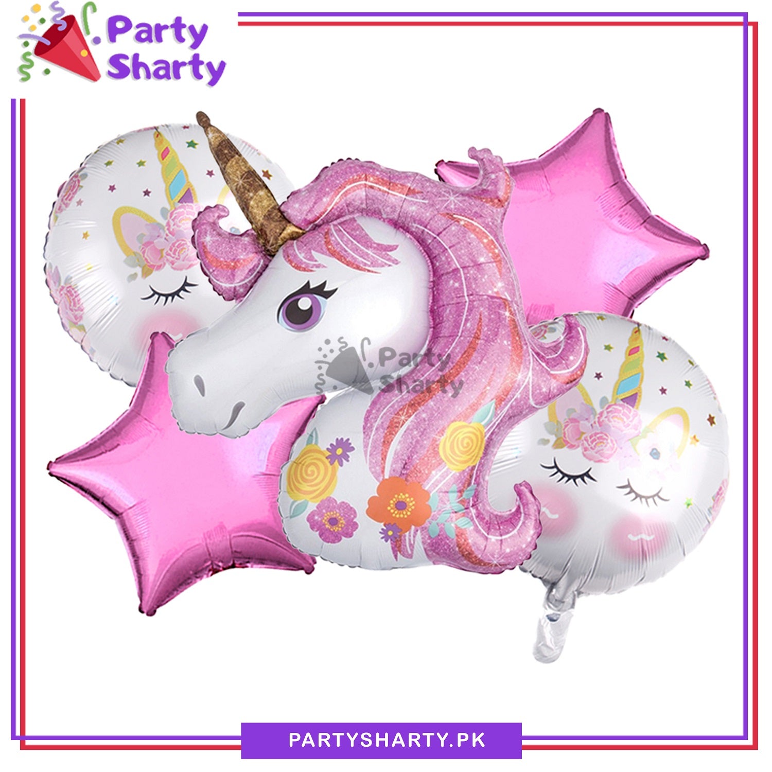 5pcs/set Unicorn Character Foil Balloon Set - 5 Pieces For Unicorn Theme Party Celebration