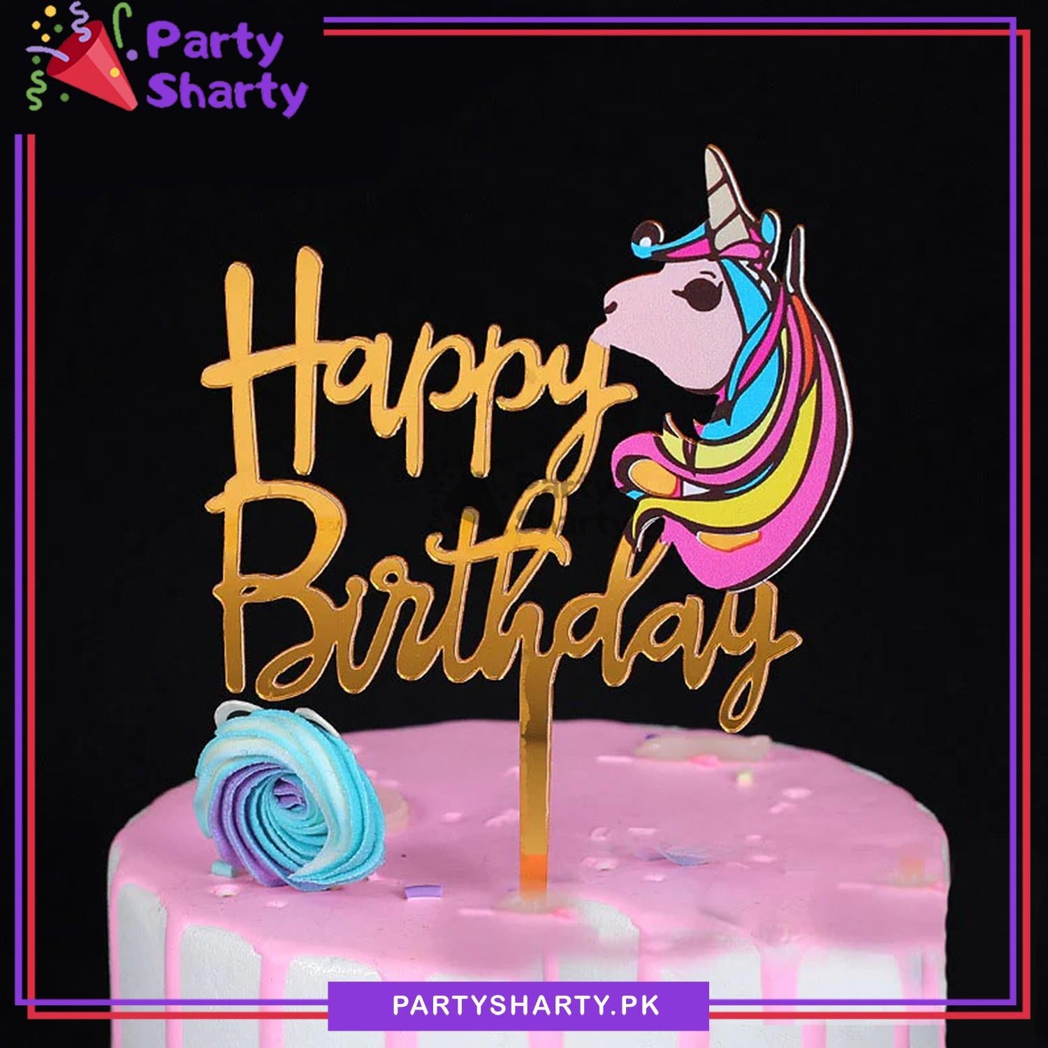 Unicorn Happy Birthday Acrylic Cake Décor/Topper For Unicorn Theme Birthday Party and Decoration