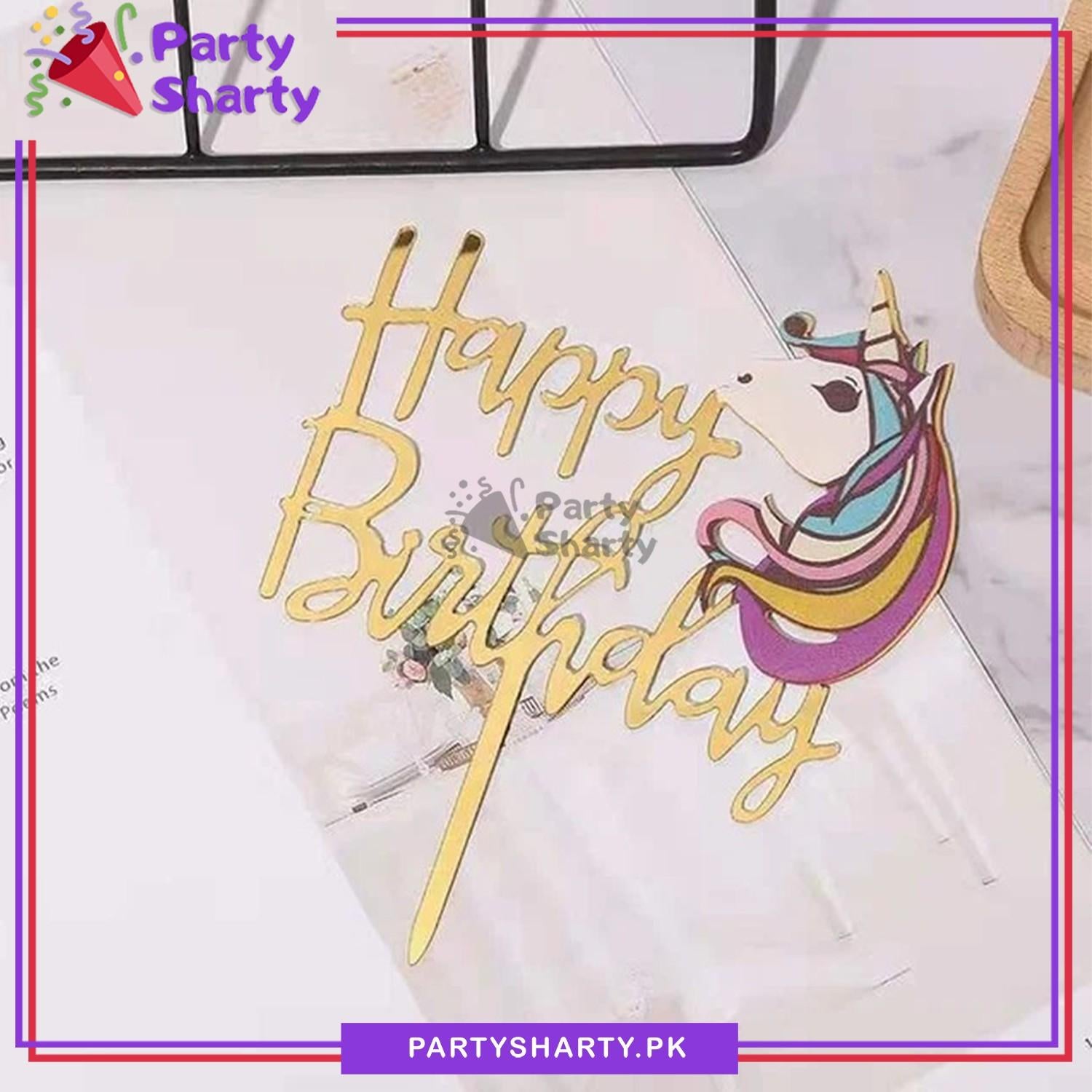 Unicorn Happy Birthday Acrylic Cake Décor/Topper For Unicorn Theme Birthday Party and Decoration