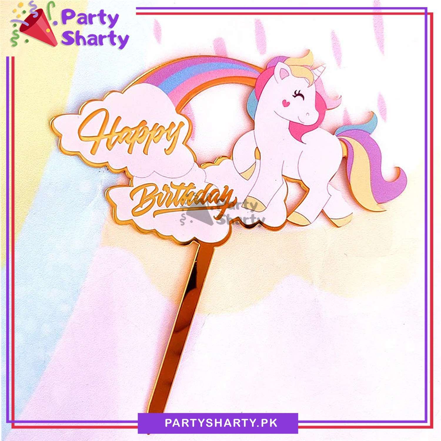 Unicorn Theme Acrylic Cake Topper For Birthday Party Celebration and Decoration