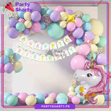 100pcs Happy Birthday Pastel Multi Unicorn Theme Set For Birthday Decoration and Party Celebrations