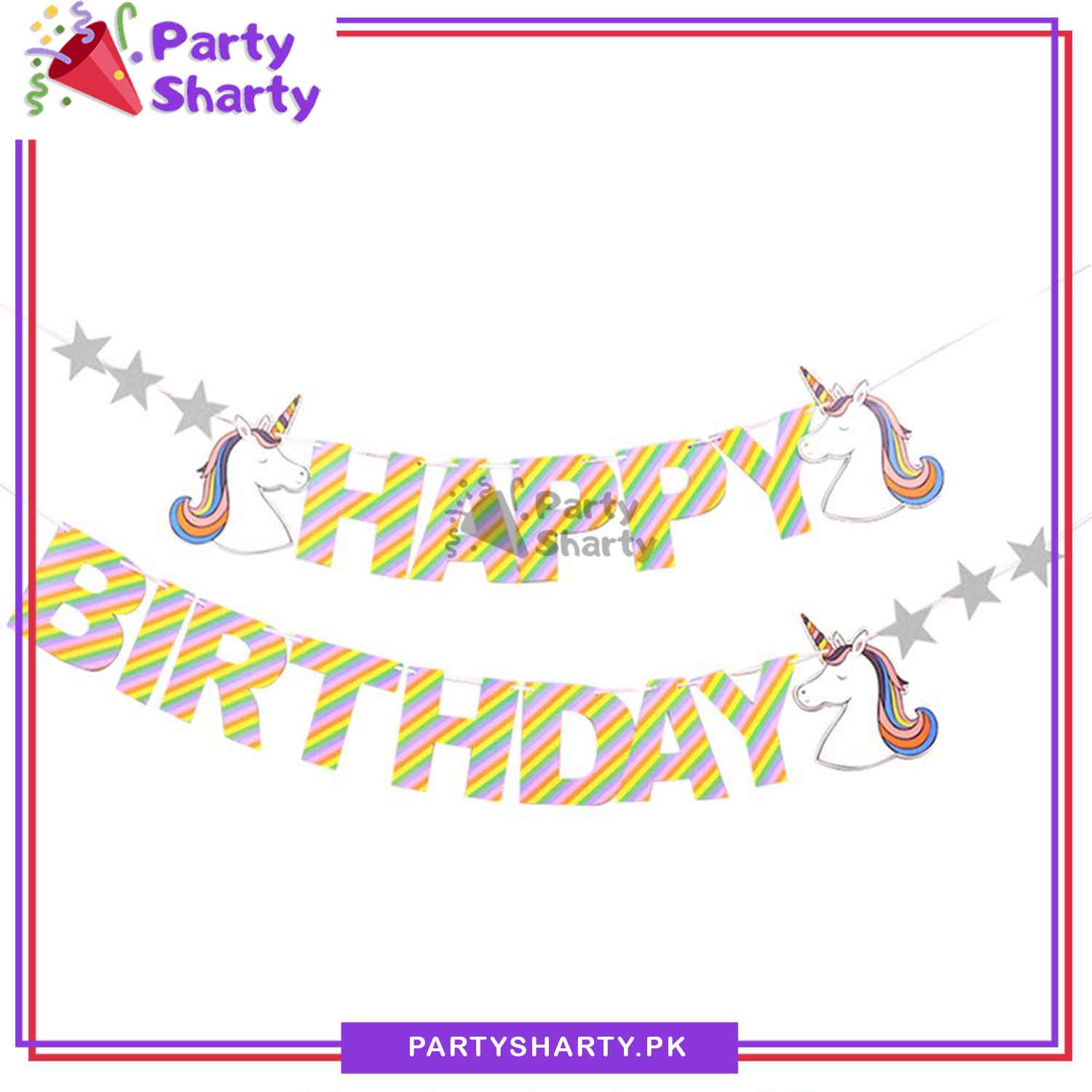 Unicorn Theme Happy Birthday Multi Shaded Card Banner For Birthday Decoration and Celebrations