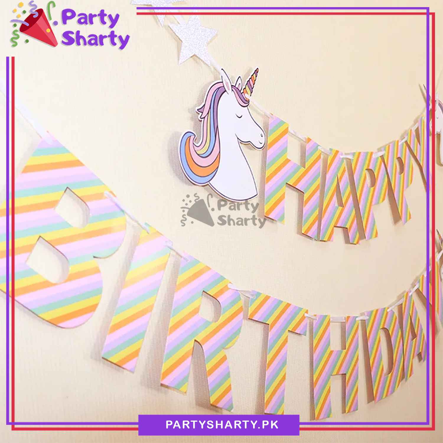 Unicorn Theme Happy Birthday Multi Shaded Card Banner For Birthday Decoration and Celebrations