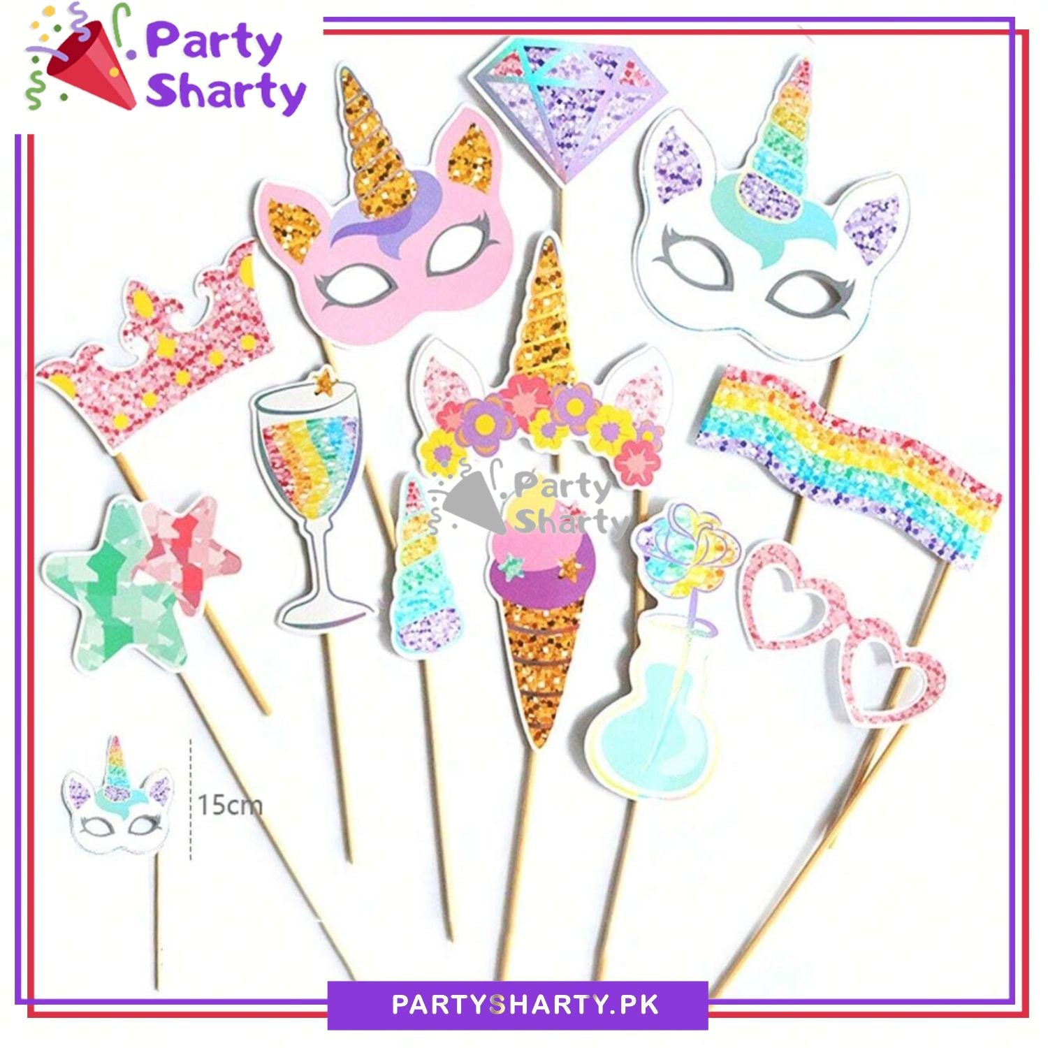 Multi Color Unicorn Photo Booth Props (12pcs/Set) for Unicorn Theme Birthday Party Decorations