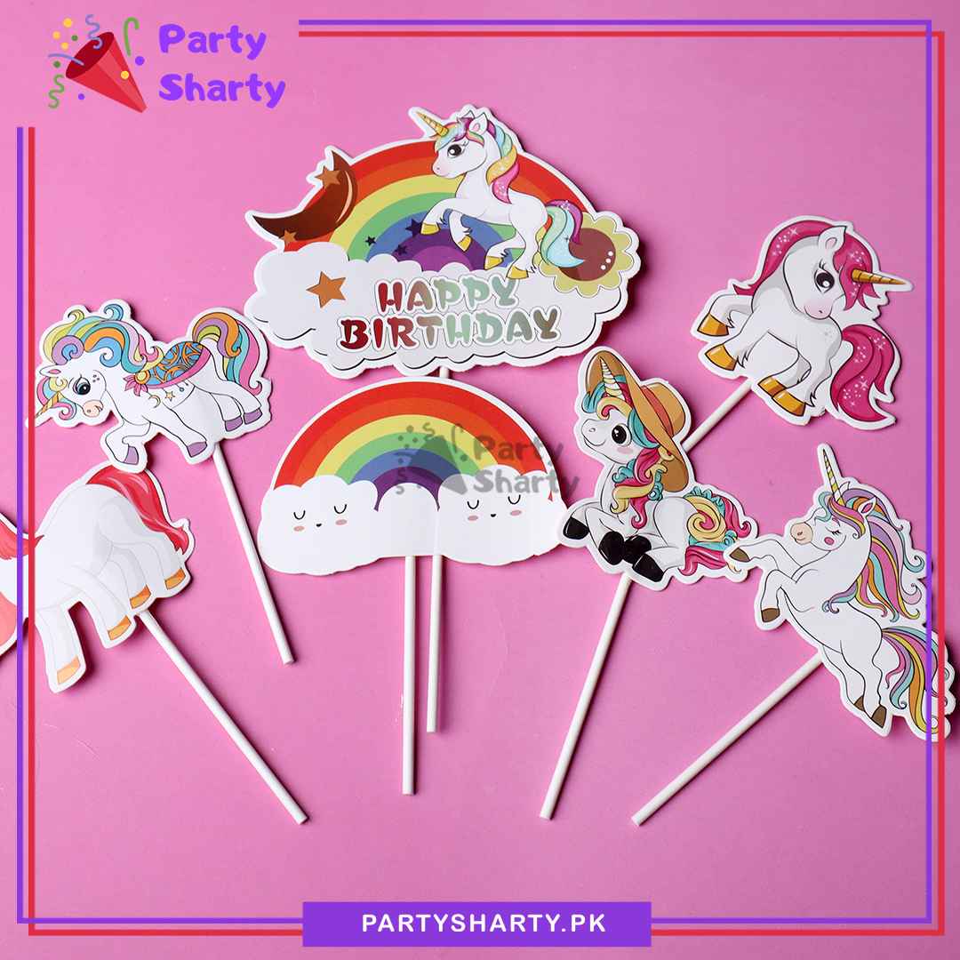 Unicorn Theme Cake Topper Set of 6 for Unicorn Theme Birthday Decoration and Celebration
