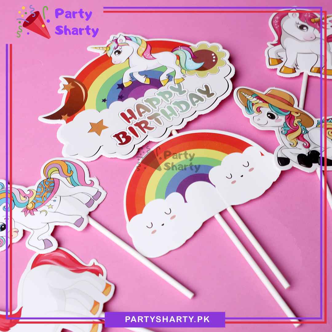Unicorn Theme Cake Topper Set of 6 for Unicorn Theme Birthday Decoration and Celebration