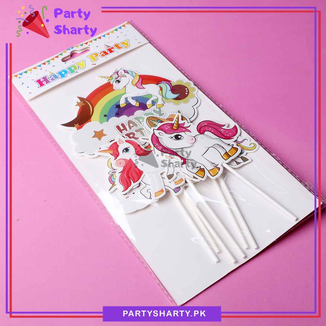 Unicorn Theme Cake Topper Set of 6 for Unicorn Theme Birthday Decoration and Celebration