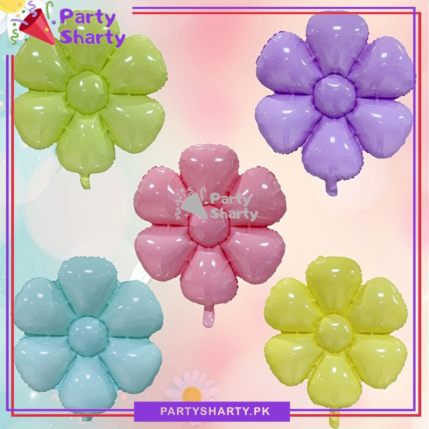 Vibrant Pastel Colors Flower Foil Balloon For Theme Based Birthday Party Decoration And Celebration