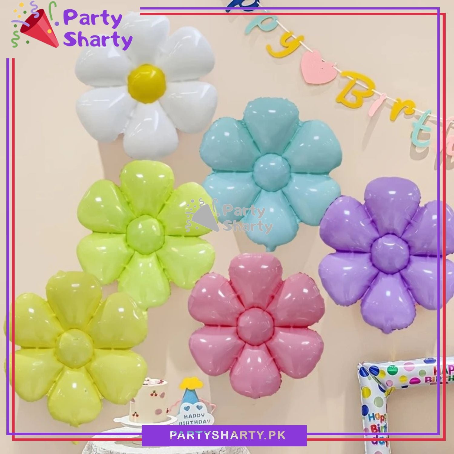 Vibrant Pastel Colors Flower Foil Balloon For Theme Based Birthday Party Decoration And Celebration
