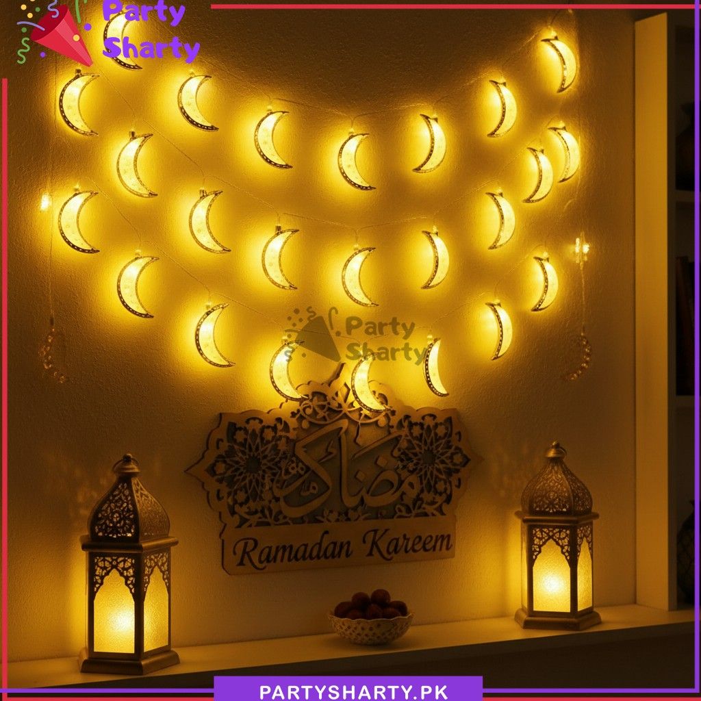 2AA Warm LED 10 Crescent Moon Fairy Light String For Room & Party Decoration