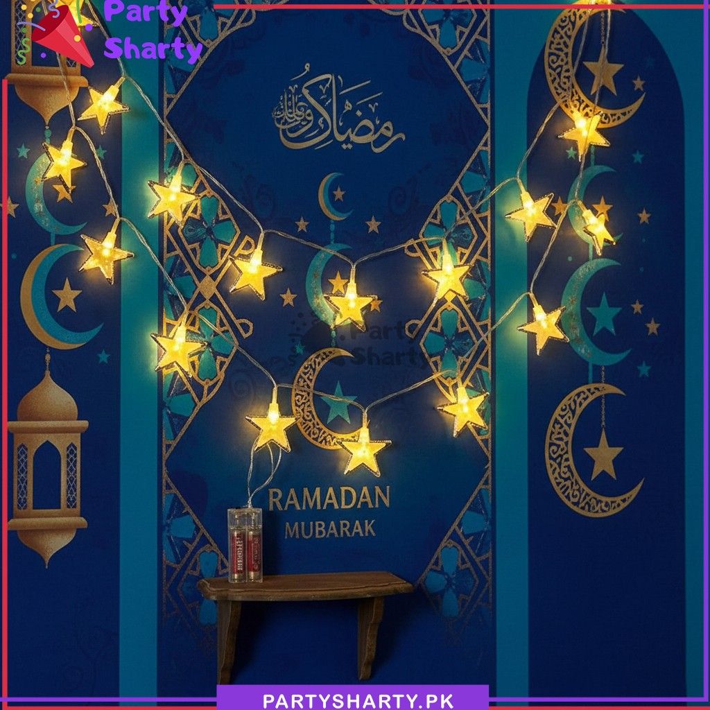 2AA Battery Operated 10 Star Warm LED Fairy Light For Ramadan & Eid Decoration