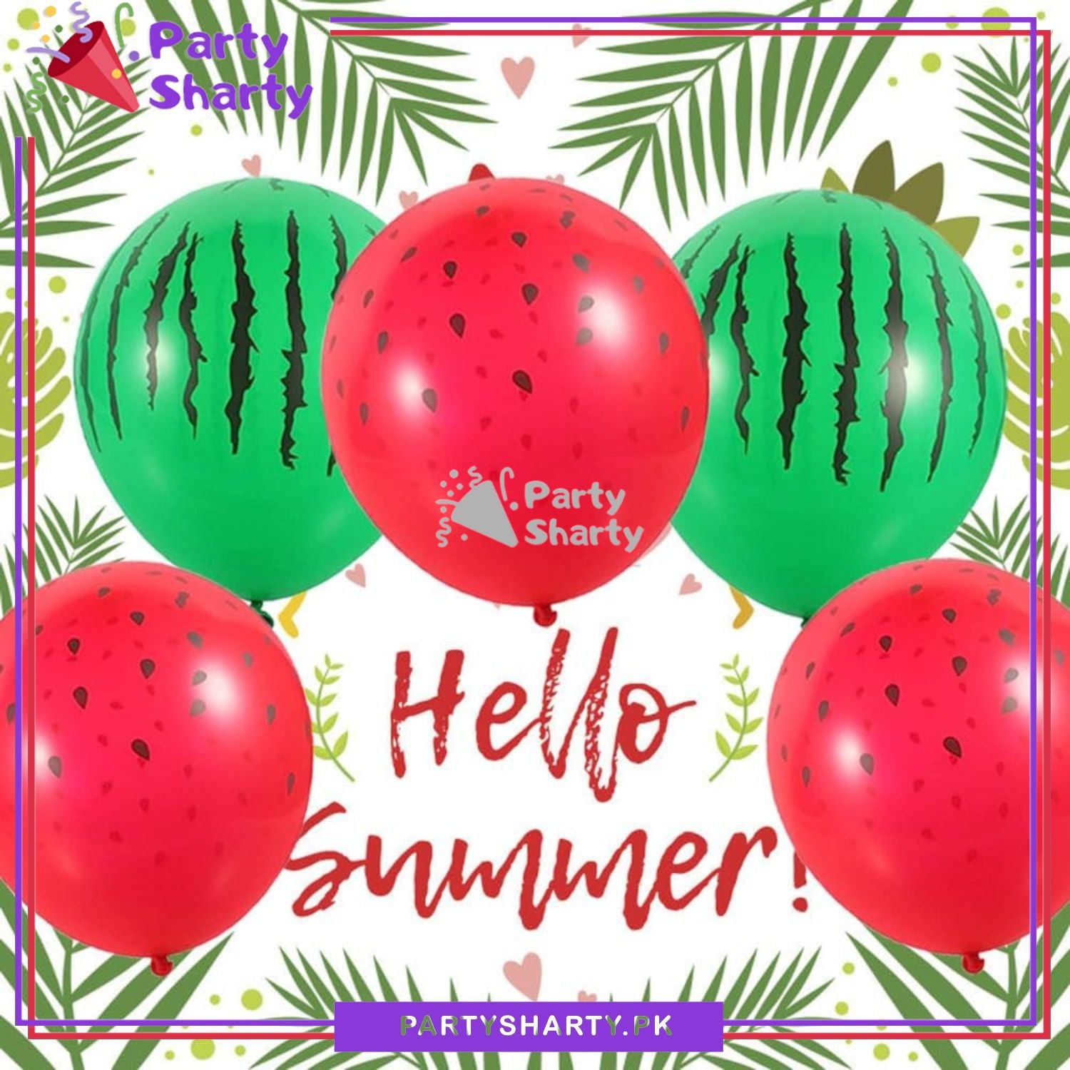 Watermelon Printed Latex Balloons Pack of 10 for Summer / Pool Party Themed Party Decoration