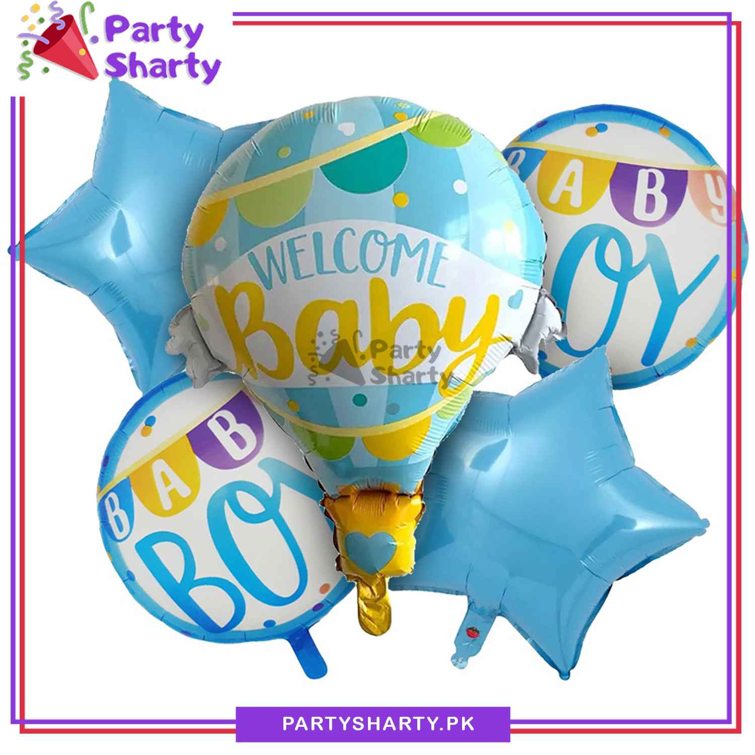 5pcs/Set Welcome Baby Hot Air Foil Balloon for Baby Shower, Gender Reveal Event and Decoration