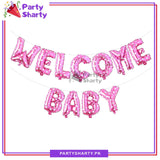 Welcome Baby Letter Foil Balloon With Printed Mini Hearts Banner for Baby Shower, Gender Reveal Event & Decoration