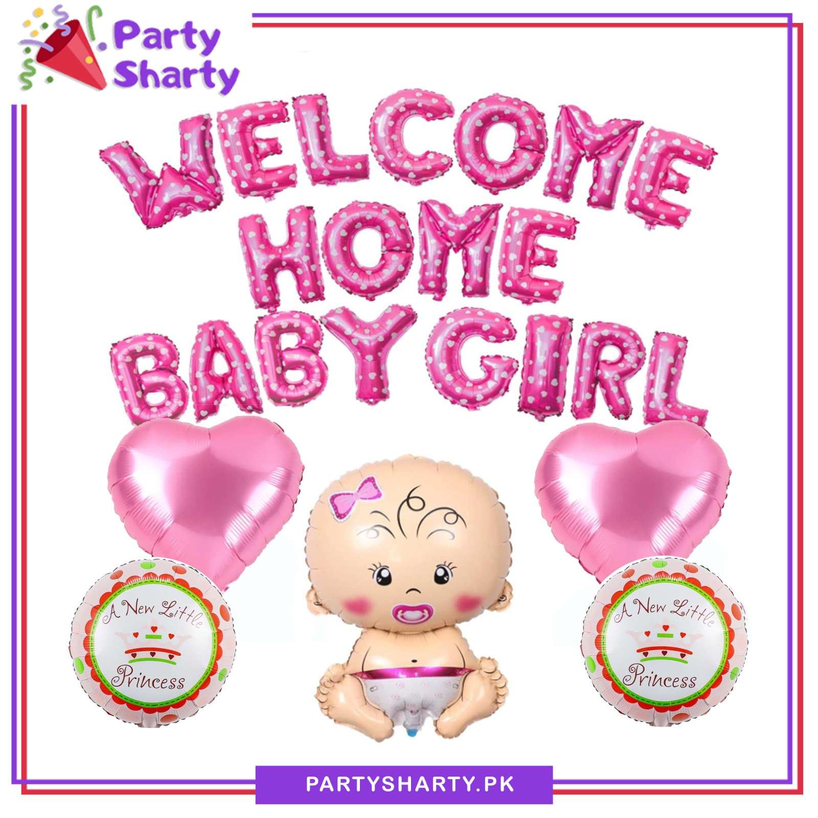 Welcome Home Baby Boy / Girl Foil Banner With Baby Shaped, Star / Heart & Round Foil Balloons set for Welcome Baby Decoration & Celebration