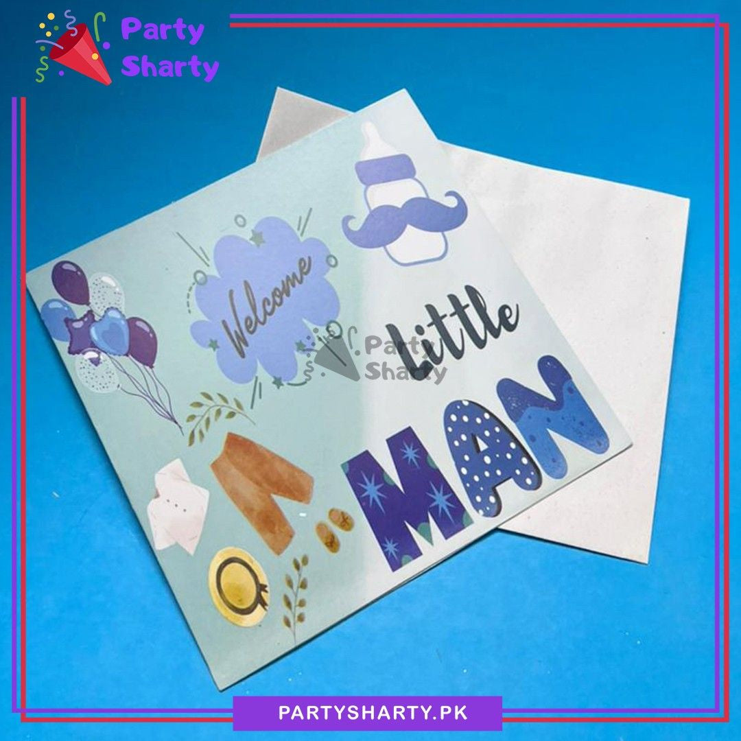 Welcome Little Man With Feeder & Balloons Printed Design Greeting Card