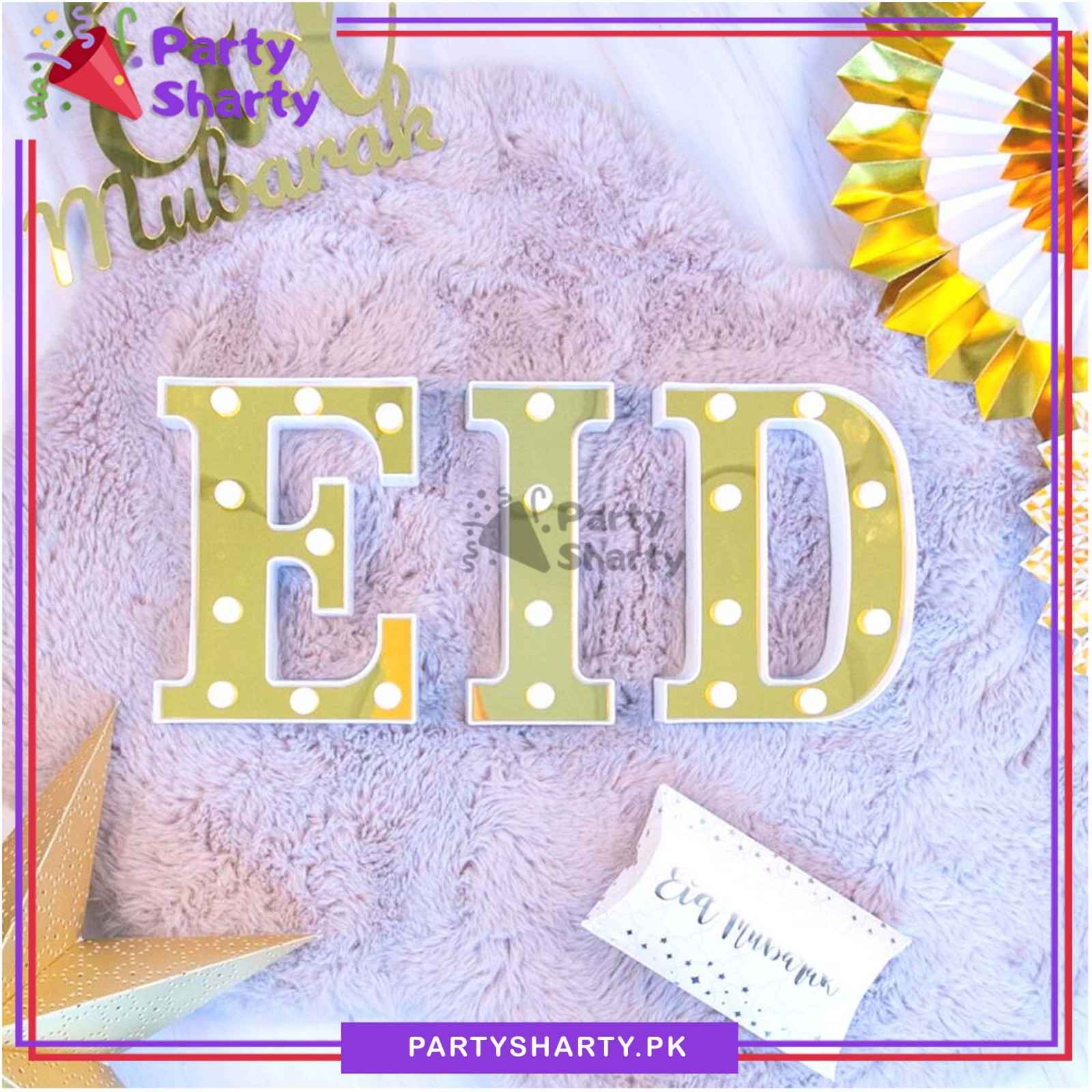 White & Golden EID LED Plastic Alphabet For Eid Milan Party Decoration & Celebration