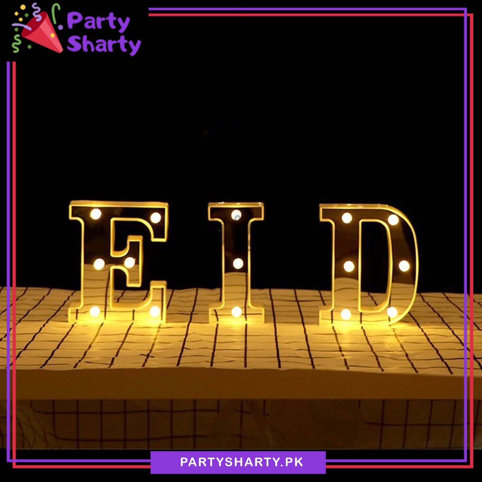 White & Golden EID LED Plastic Alphabet For Eid Milan Party Decoration & Celebration