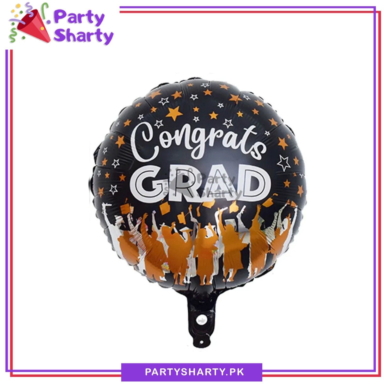 White & Black Congrats Grad Round Shaped Foil Balloon for Graduation Party Decoration