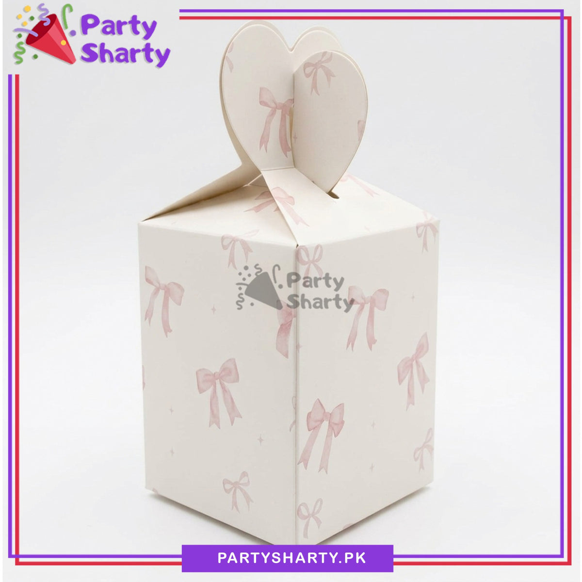White Color with Pink Bow Design Printed Goody Box For Theme Based Party Decoration & Celebration