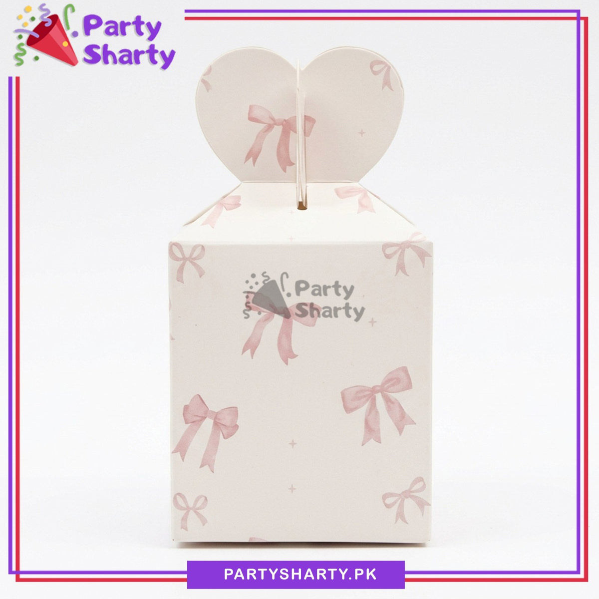 White Color with Pink Bow Design Printed Goody Box For Theme Based Party Decoration & Celebration