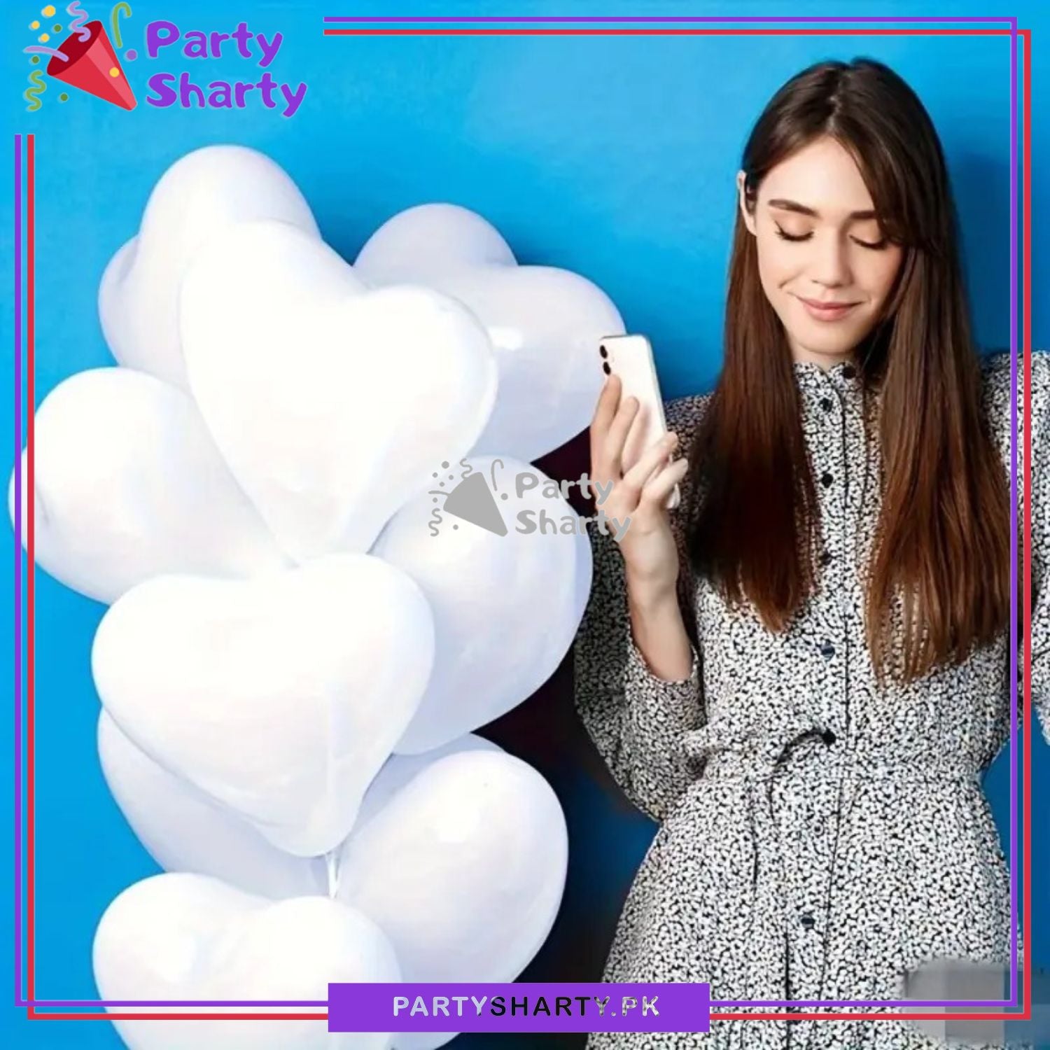White Heart Shaped Latex Balloons For Birthday, Wedding, Anniversary & Valentine Party Decoration