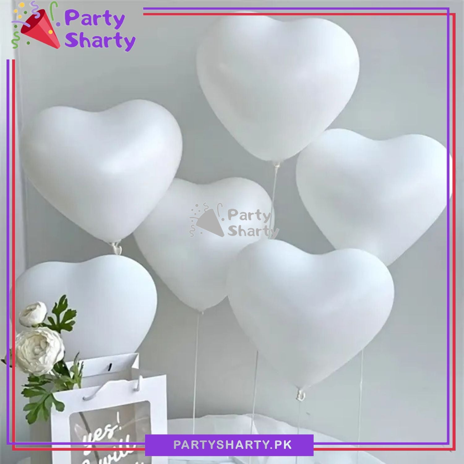 White Heart Shaped Latex Balloons For Birthday, Wedding, Anniversary & Valentine Party Decoration