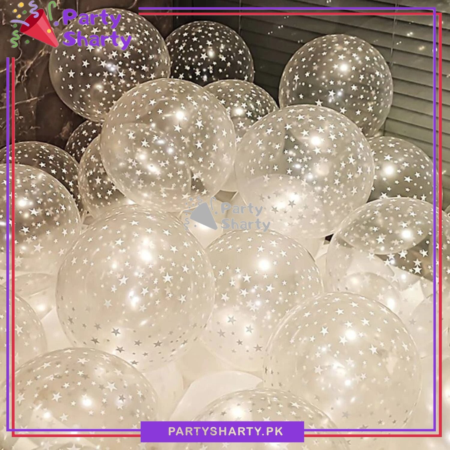 White Star Printed Transparent Latex Balloons For Birthday Parties Decoration