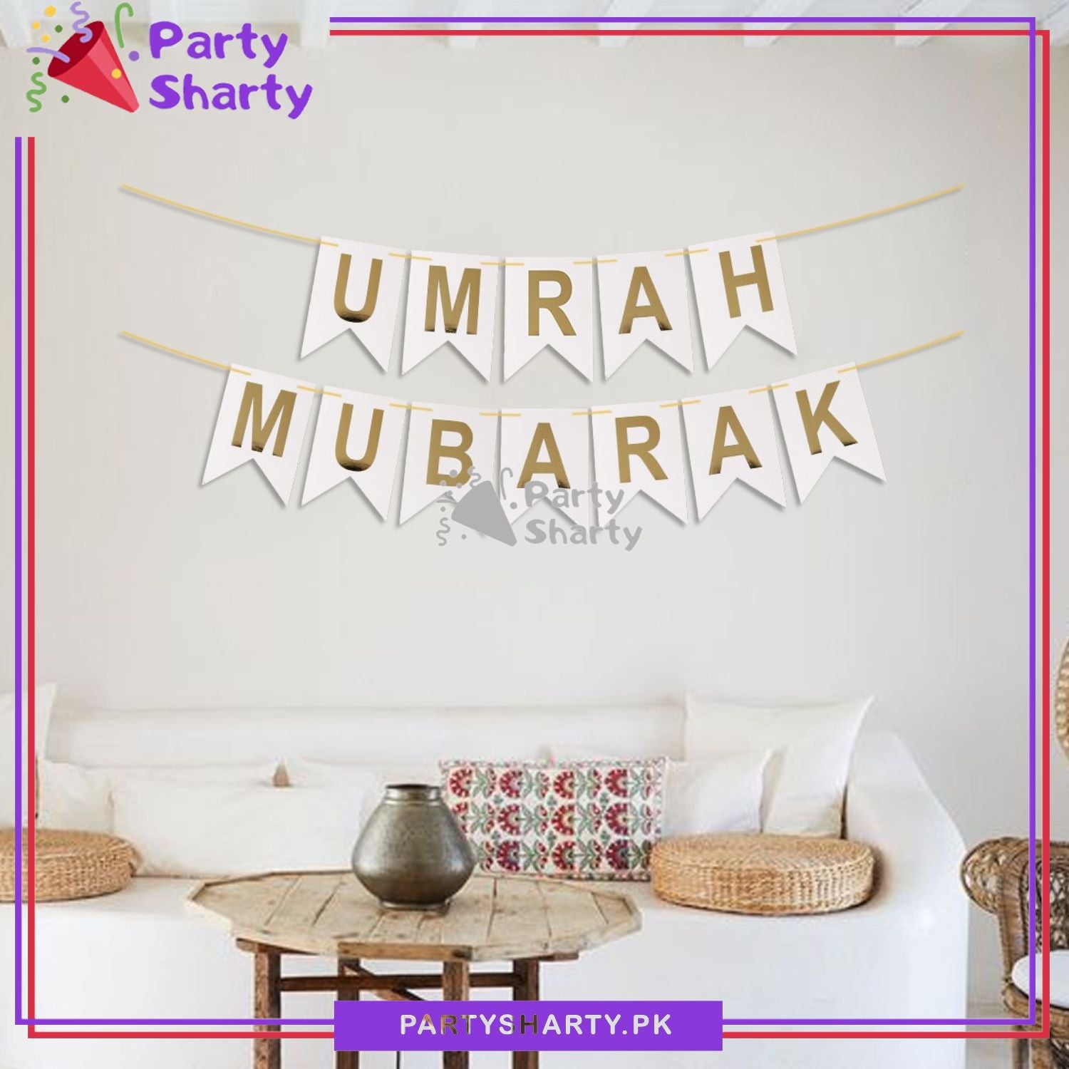White Umrah Mubarak Card Banner For Umrah Mubarak Decoration and Celebration