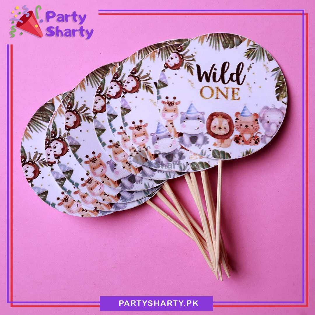 Wild One Cup Cake Topper For Jungle / Safari Birthday Theme Party and Decoration
