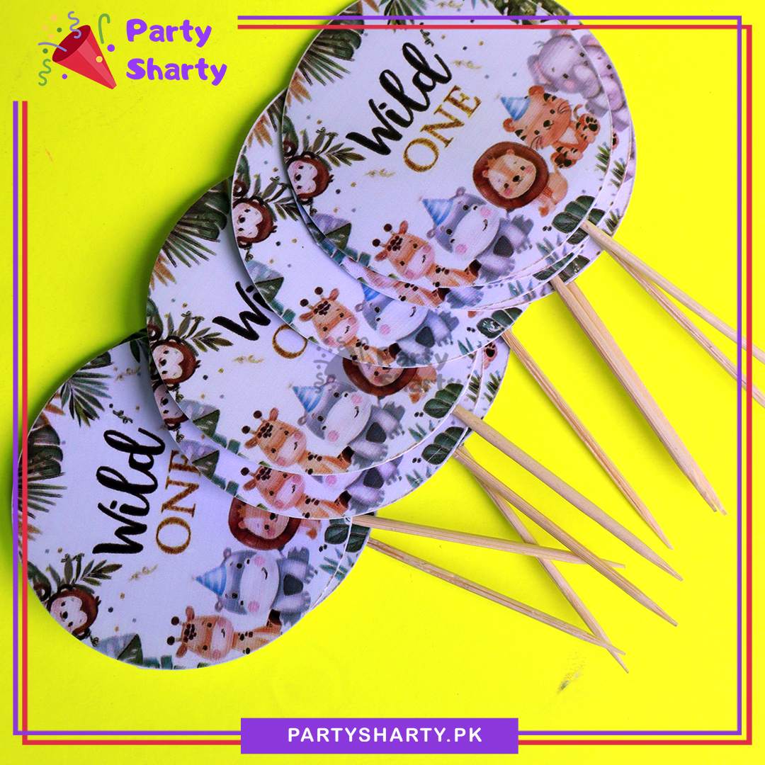 Wild One Cup Cake Topper For Jungle / Safari Birthday Theme Party and Decoration