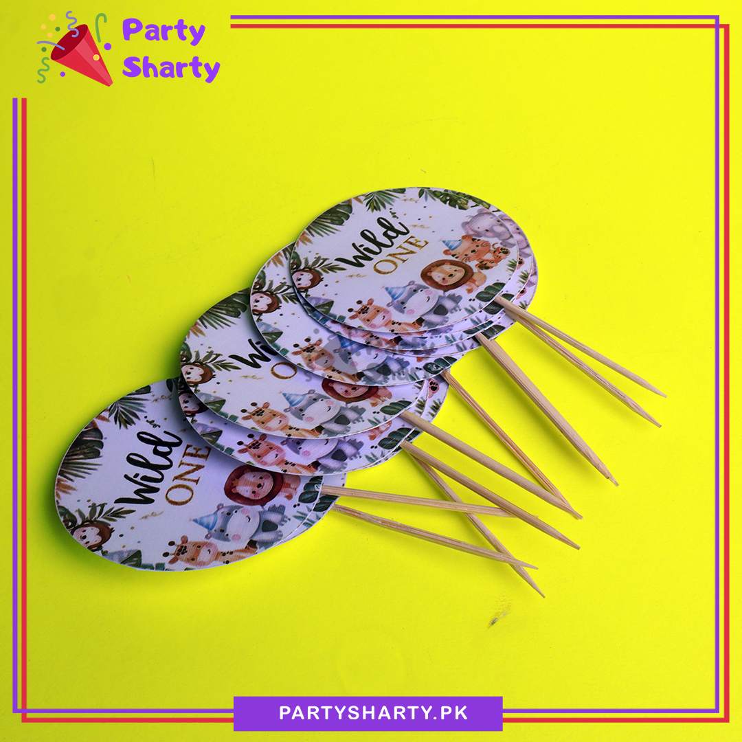 Wild One Cup Cake Topper For Jungle / Safari Birthday Theme Party and Decoration