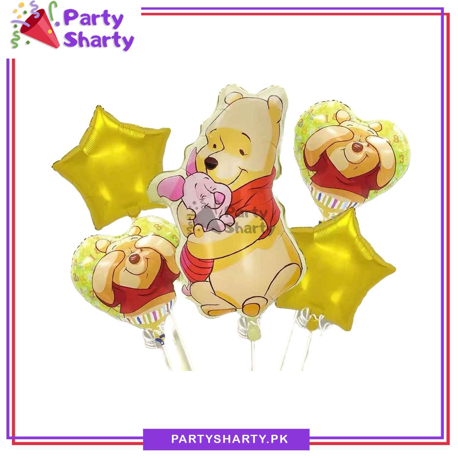 5pcs/set Winnie The Pooh Character Foil Balloon Set - 5 Pieces For Pooh Theme Party Celebration