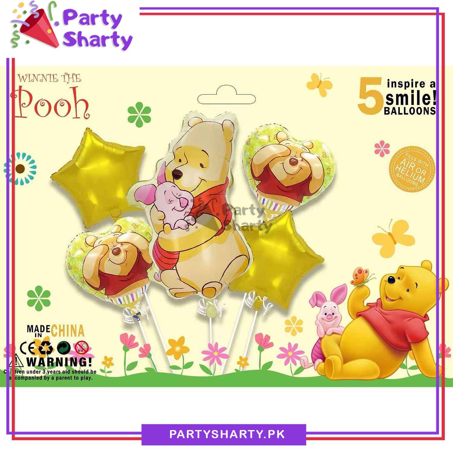 5pcs/set Winnie The Pooh Character Foil Balloon Set - 5 Pieces For Pooh Theme Party Celebration