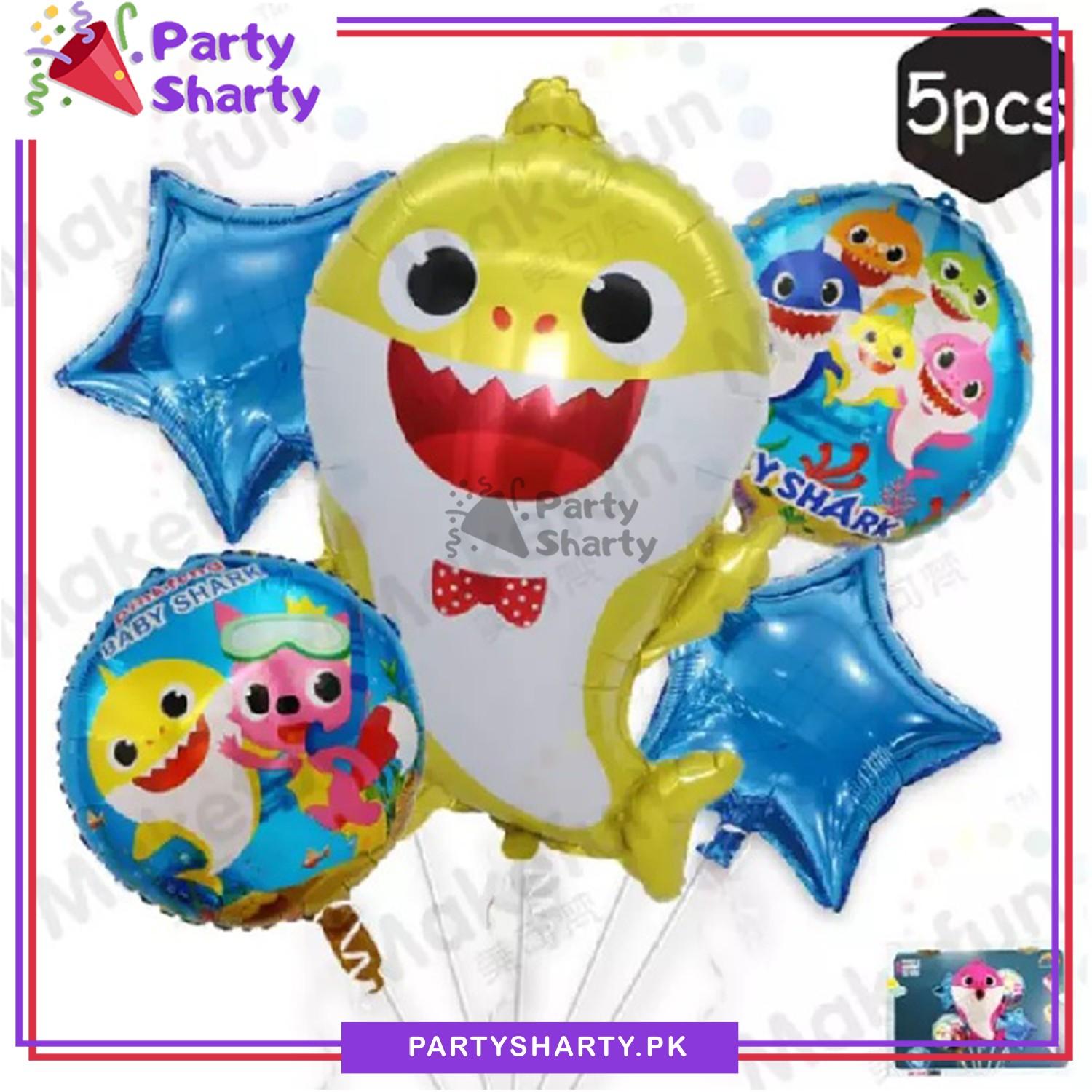 Baby Shark Cartoon Foil Balloon Set - 5 Pieces