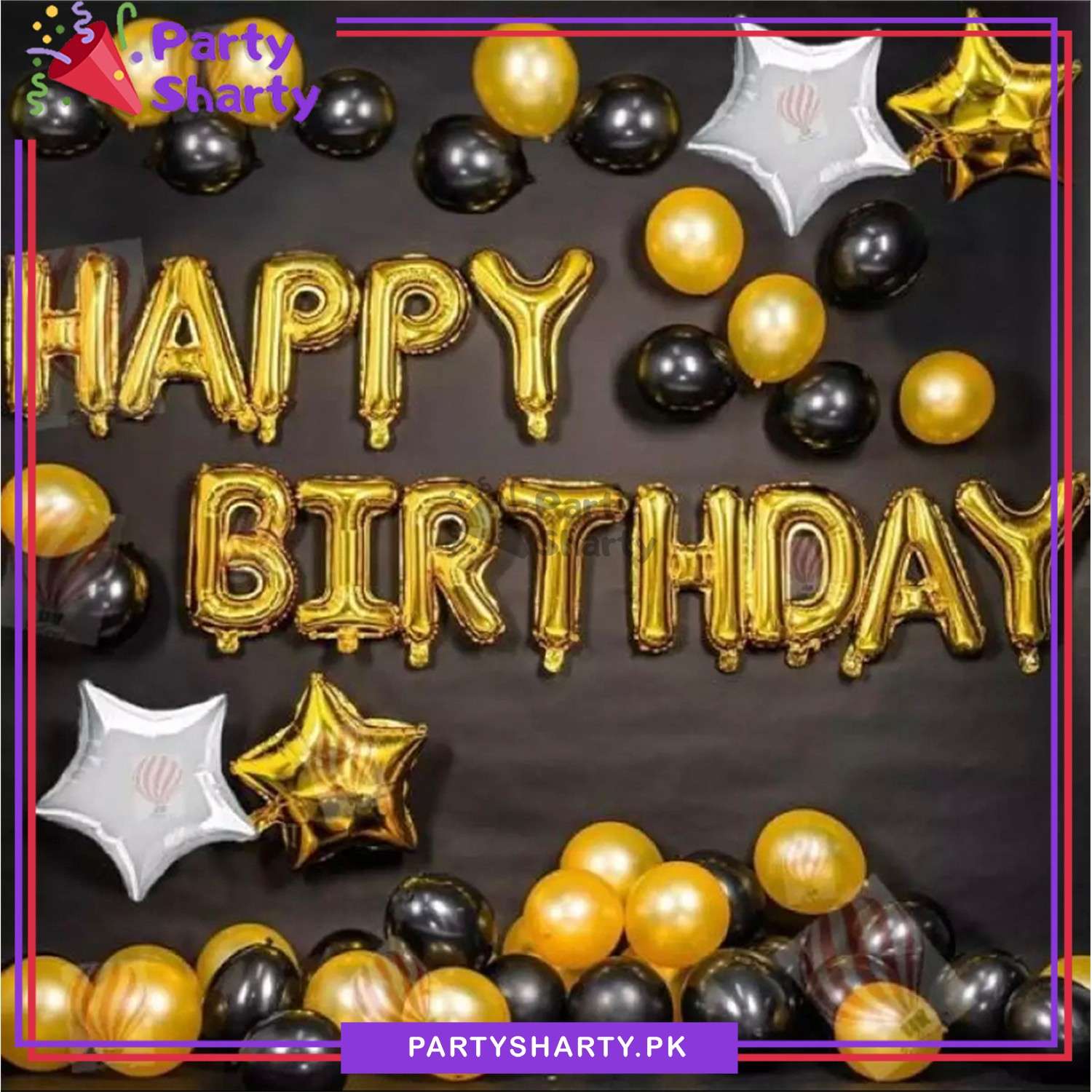 Happy Birthday Golden & Black Theme Set For Birthday Decoration and Celebrations