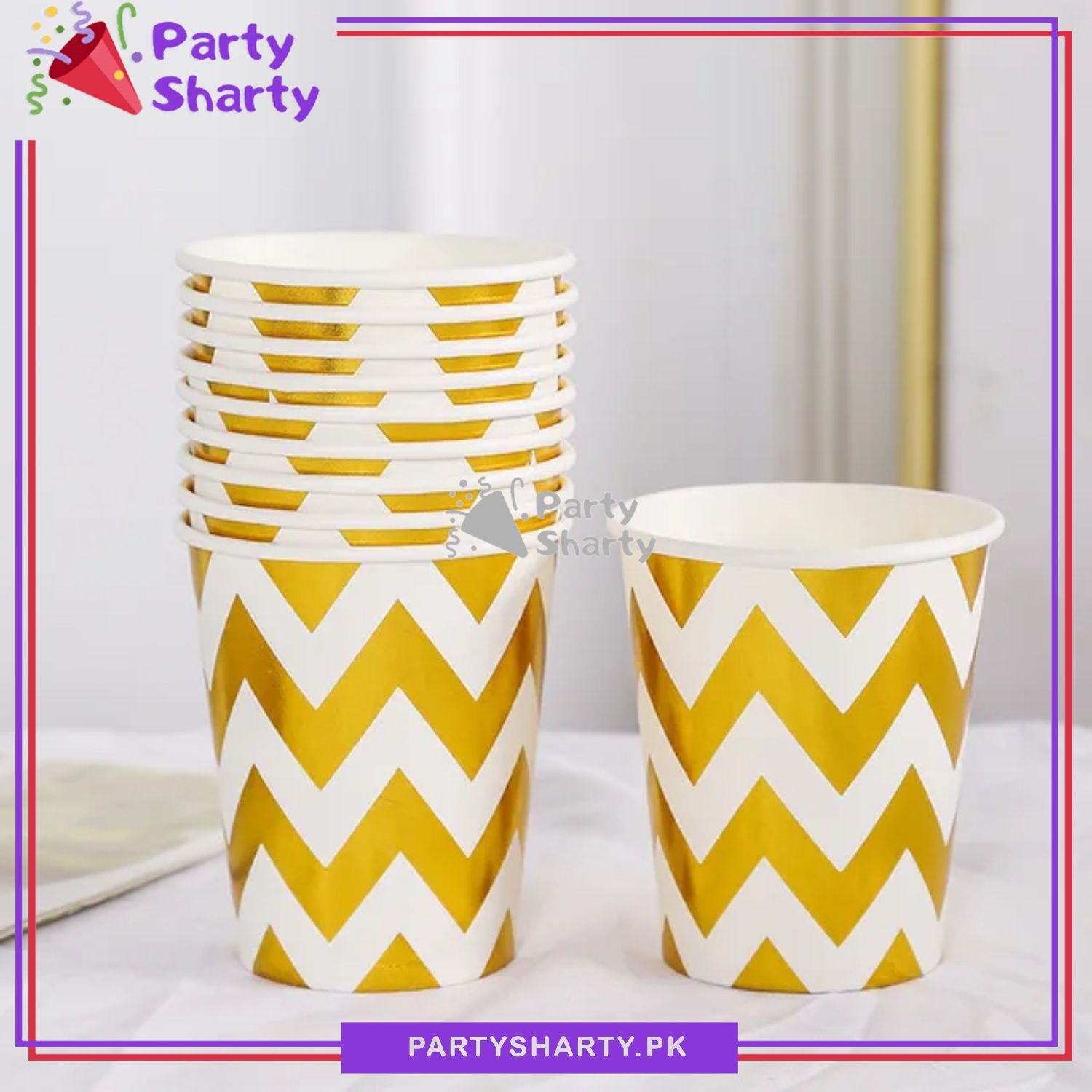 Zigzag Printed Paper Cups / Glass For Party Decoration and Celebration