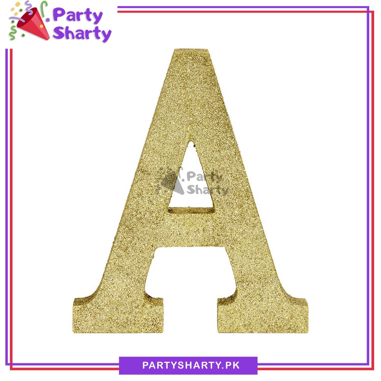 Gold Glitter Alphabet Sign Thermocol For Birthday and Event Decoration