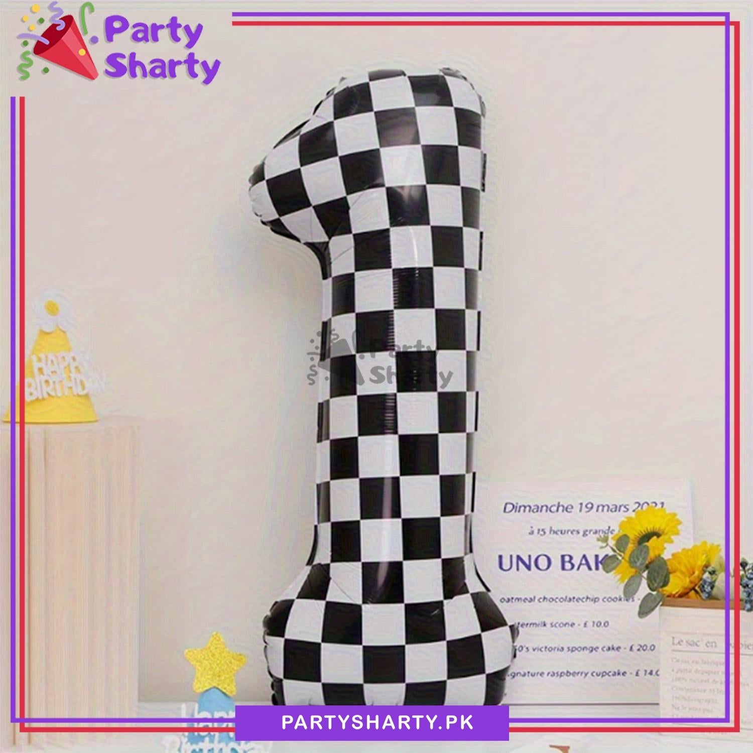 40inches Checkered Design Number 1 Foil Balloon For Party Decoration & Celebration