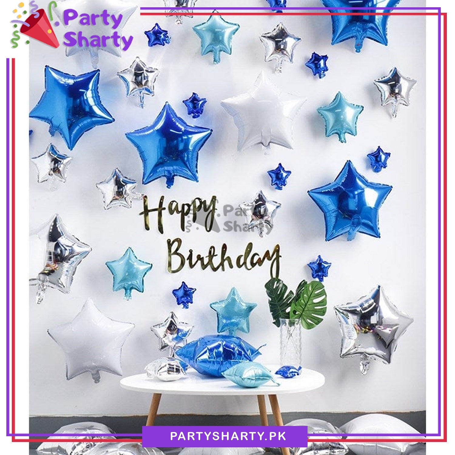 Happy Birthday Card Banner with Star Foil Balloons Set for Birthday Party Decoration and Celebration
