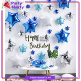 Happy Birthday Card Banner with Star Foil Balloons Set for Birthday Party Decoration and Celebration