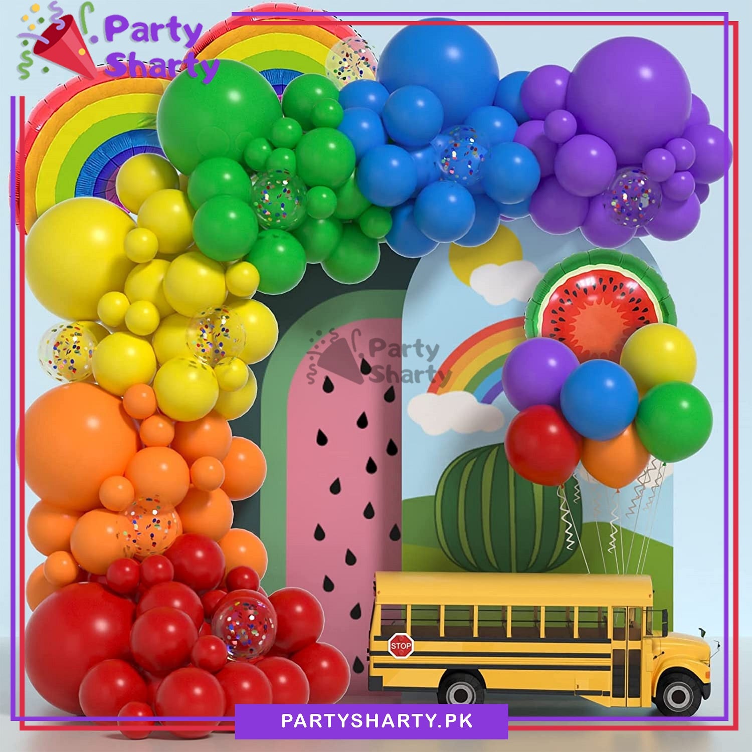 Multi Color Balloon Garland with Rainbow & Watermelon for Party Decoration and Celebration