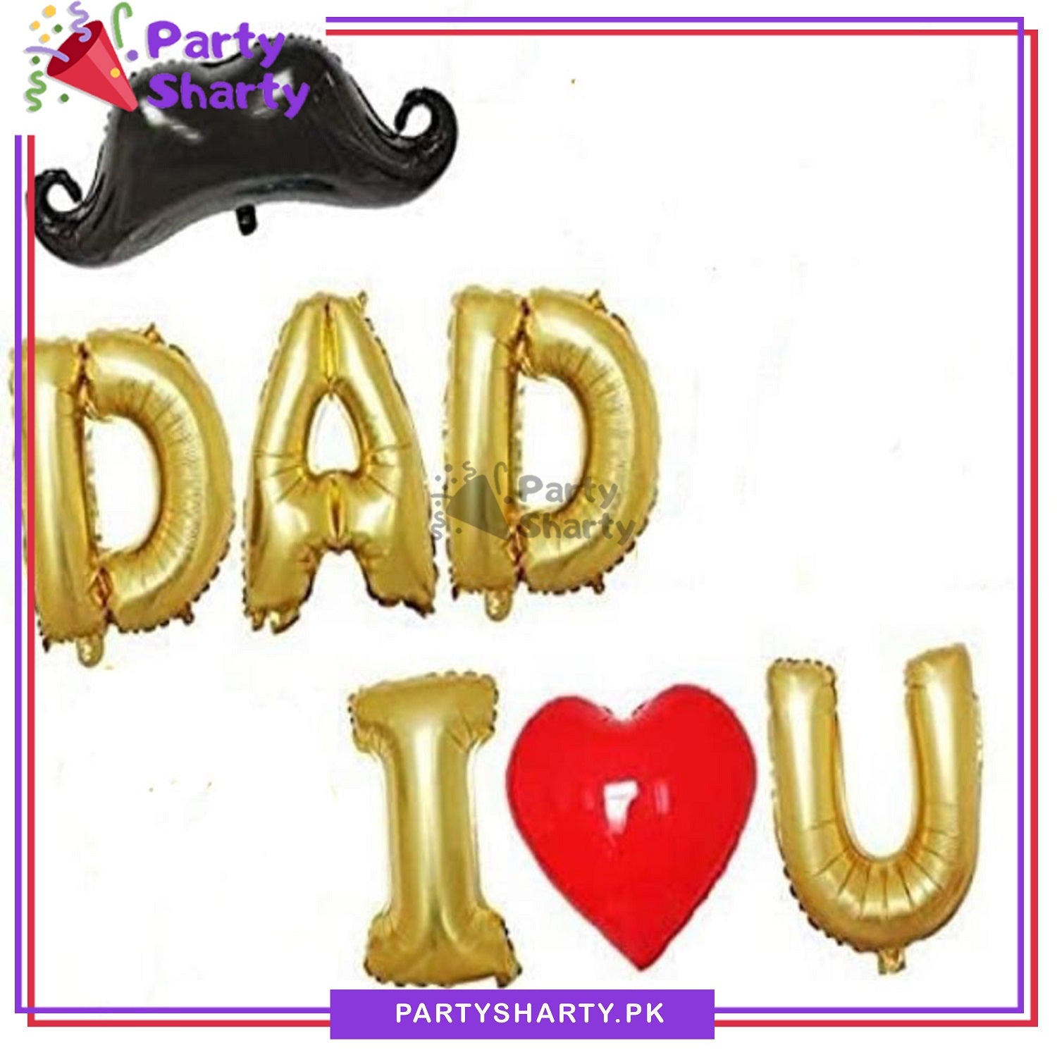 Dad I Love U Foil Balloon Golden Theme Set For Father's Day & Birthday Party Celebration