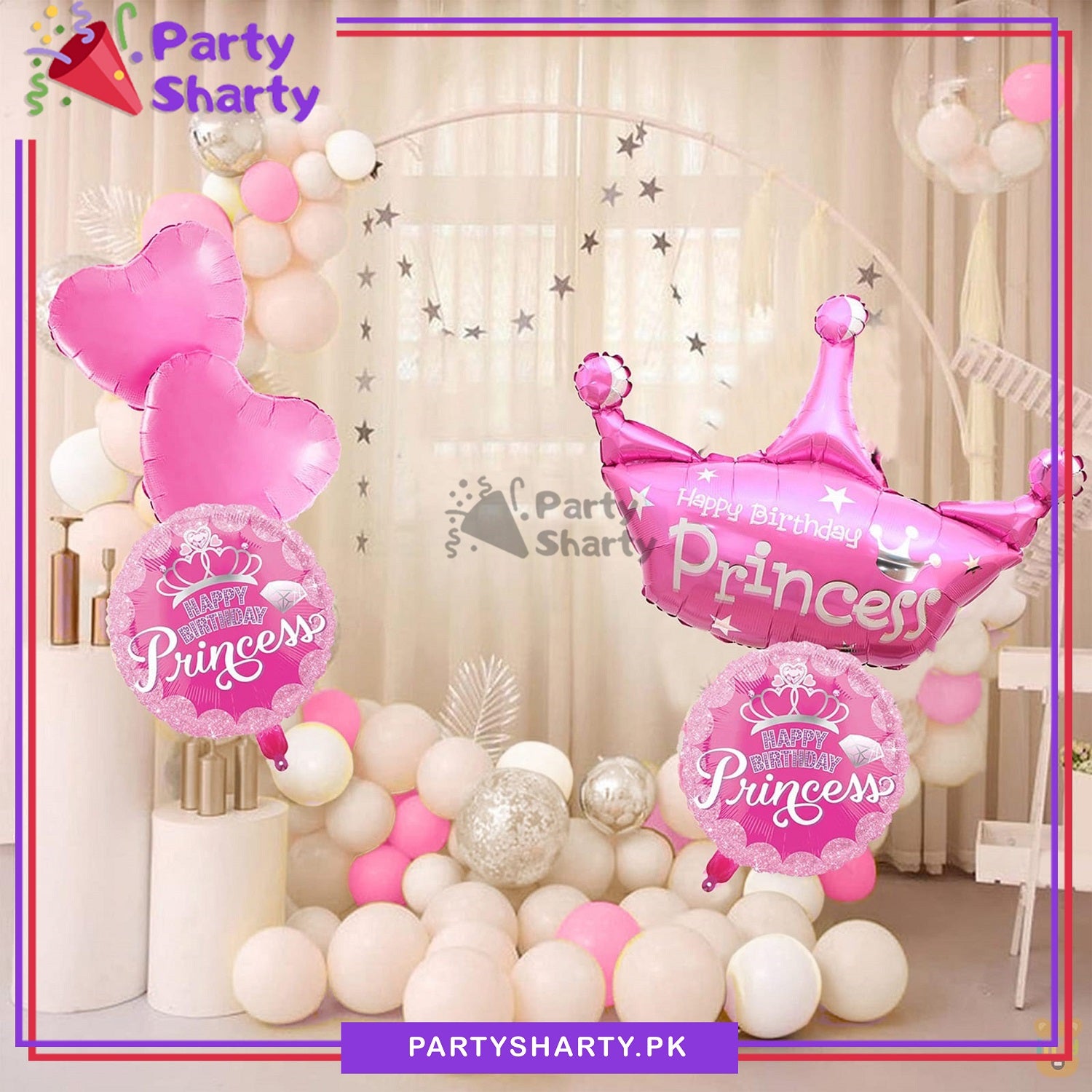 Happy Birthday Princess Crown Pink Theme Set For Birthday Decoration and Celebration