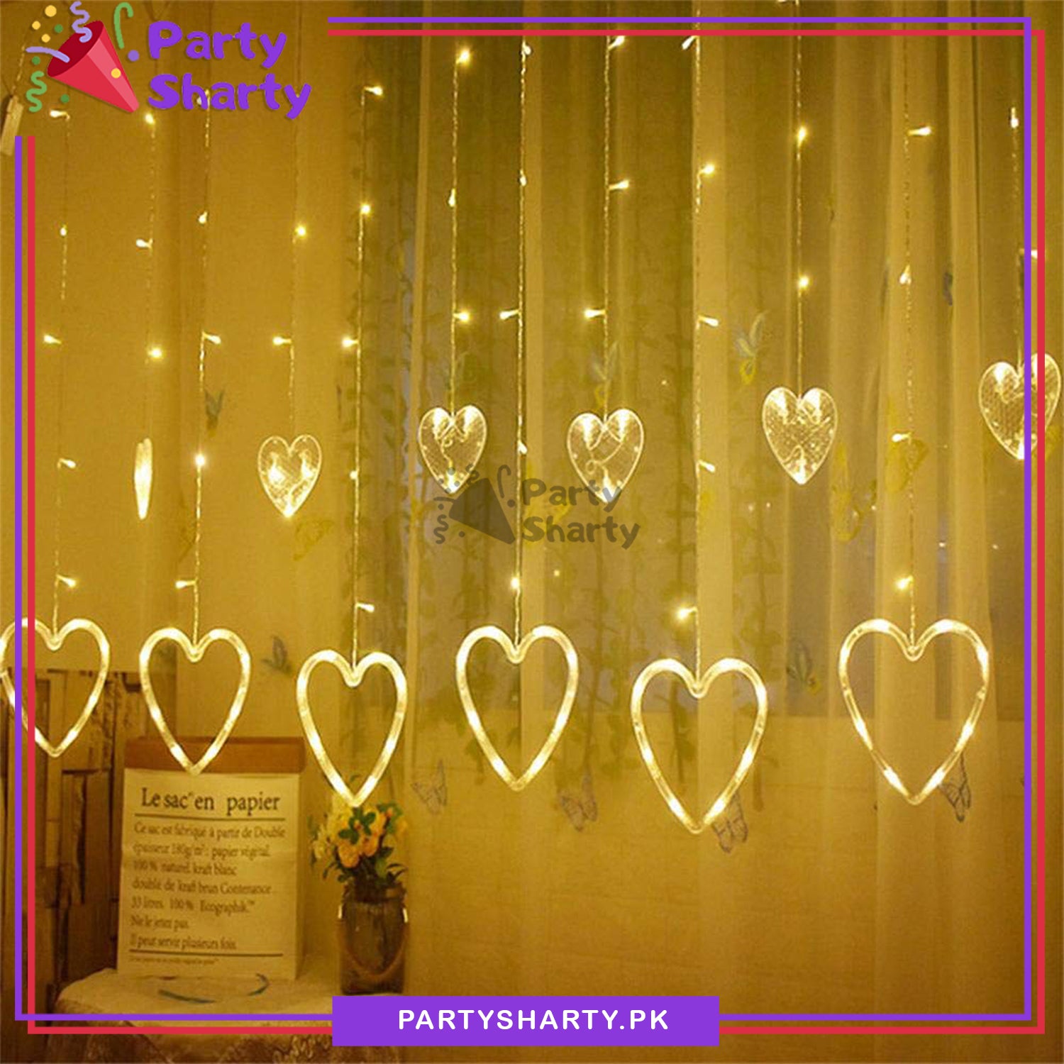 LED Heart-shaped Curtain String Light Window Hanging Curtain Lights String For Party & Room Decoration