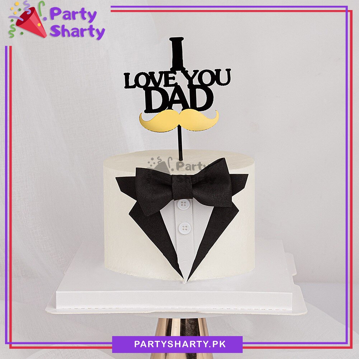 I Love You Dad With Moustache Acrylic Cake Topper For Fathers Day or Birthday Party Celebration and Decoration