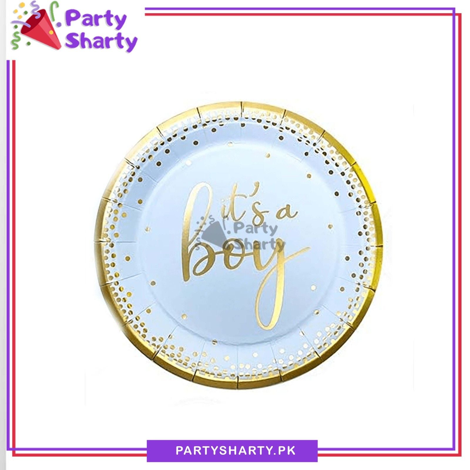 its a Boy Golden Foil Print Paper Plates Pack Of 10 for Welcome Baby Party Decoration & Celebration